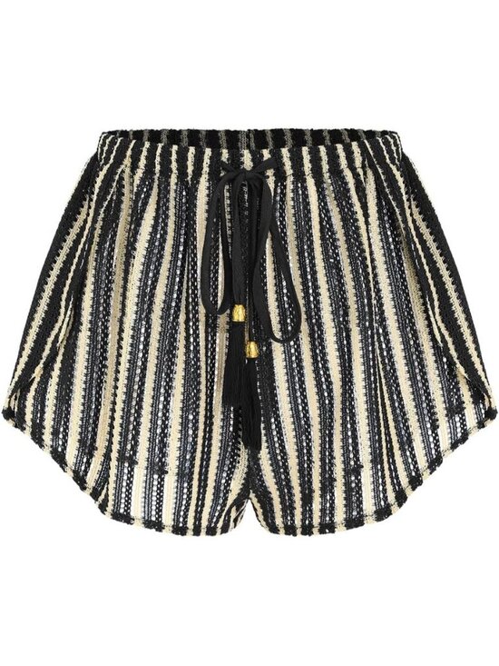 Pants - Women's Black Striped Crochet Cover Up Shorts Beach High Waisted Swim Bottom